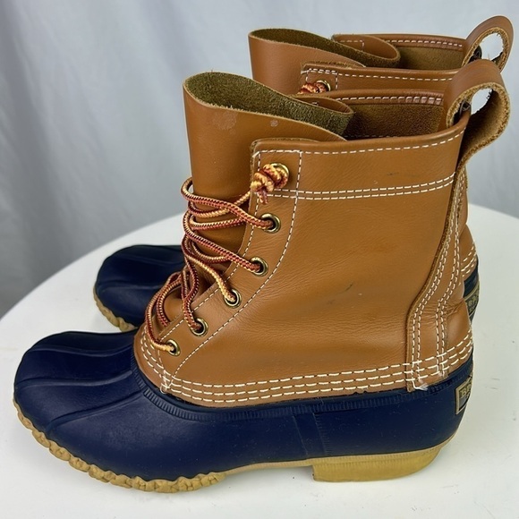 L.L. Bean Women’s Bean Boots 8” Made in Maine Tan Blue Waterproof Duck B… - Picture 5 of 12